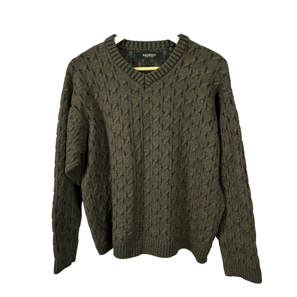 Bachrach Italy Textured Sweater‎ Wool Blend Mens Large Brown Black Pullover
